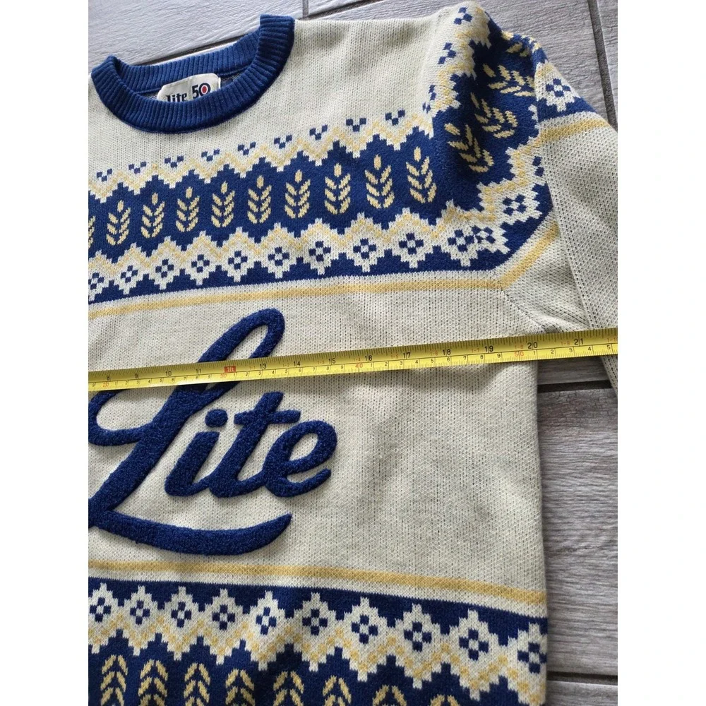 Miller Lite 50 Mens Knit Sweater M Beer Logo Fair Isle Holiday Christmas Retro